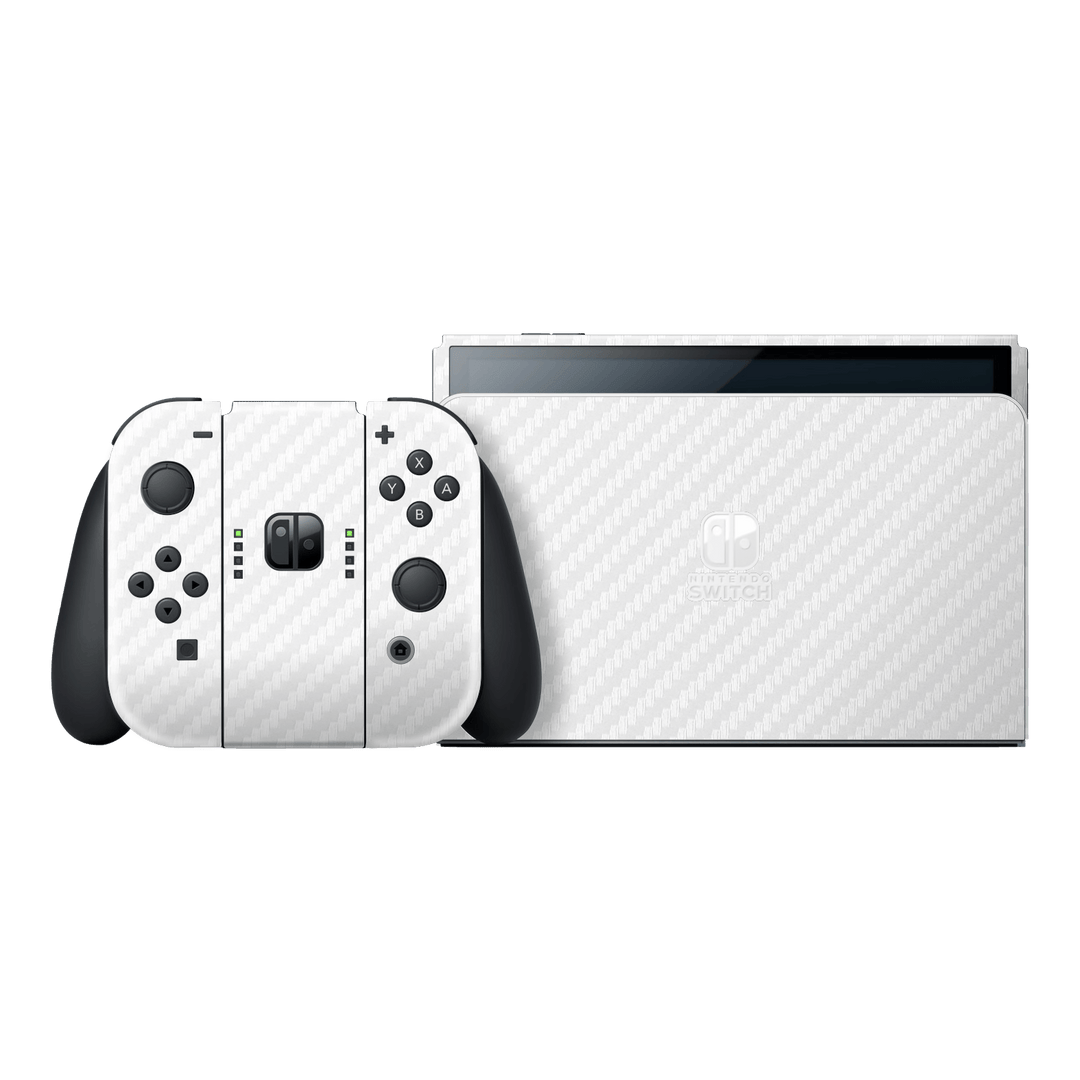 Nintendo Switch OLED White 3D Textured Carbon Fibre Fiber Skin Wrap Sticker Decal Cover Protector by EasySkinz | EasySkinz.com